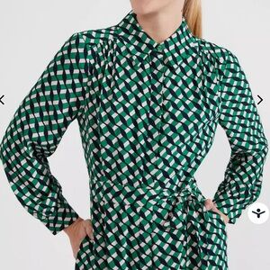 Geometric Green and Black Long Sleeve Dress